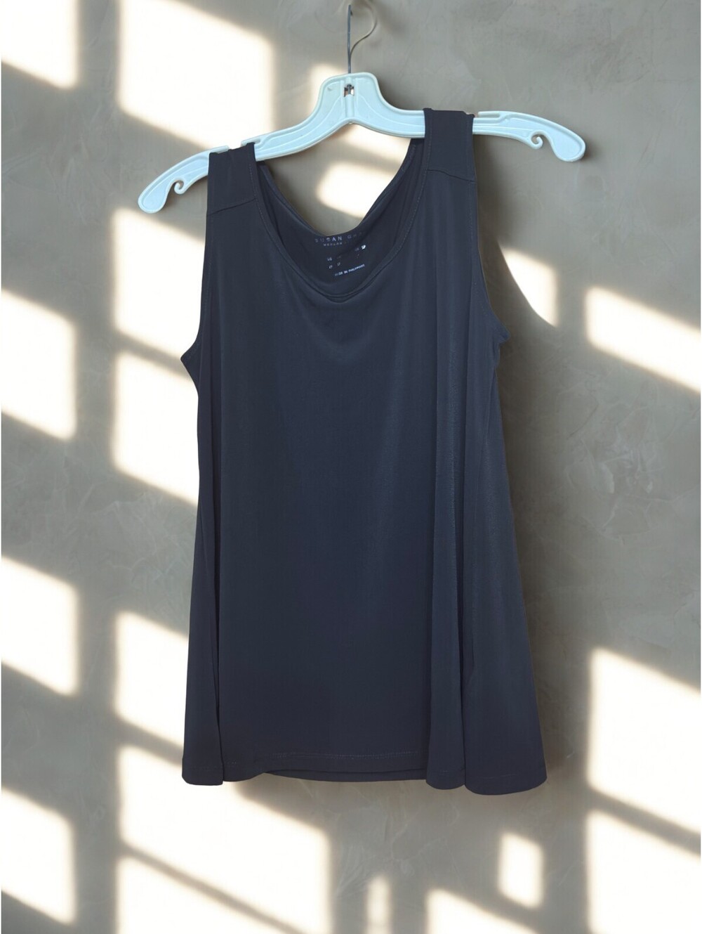 Susan Graver Regular Modern Essentials Liquid Knit A-Line Tank BLACK Size S